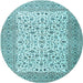 Round Machine Washable Persian Light Blue Traditional Rug, wshtr3506lblu