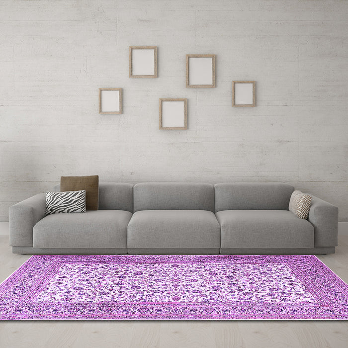 Machine Washable Persian Purple Traditional Area Rugs in a Living Room, wshtr3506pur