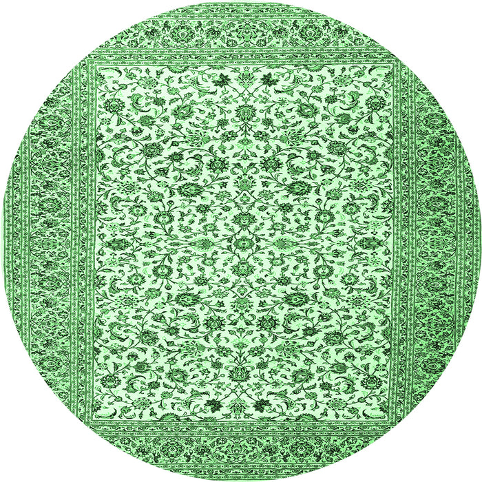 Round Persian Emerald Green Traditional Rug, tr3506emgrn