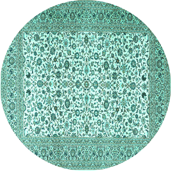 Round Machine Washable Persian Turquoise Traditional Area Rugs, wshtr3506turq