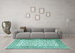 Machine Washable Persian Turquoise Traditional Area Rugs in a Living Room,, wshtr3506turq