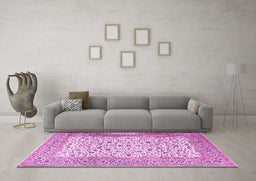 Machine Washable Persian Pink Traditional Rug in a Living Room, wshtr3506pnk