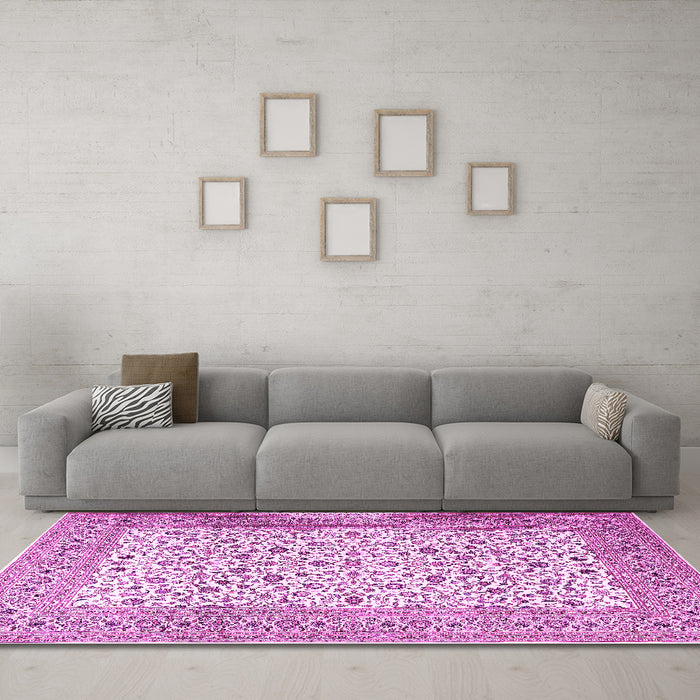 Machine Washable Persian Pink Traditional Rug in a Living Room, wshtr3506pnk