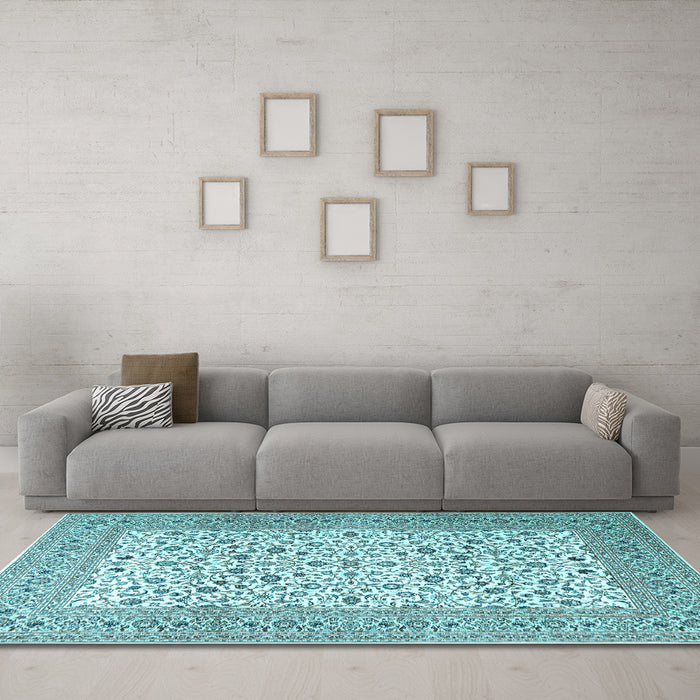 Machine Washable Persian Light Blue Traditional Rug in a Living Room, wshtr3506lblu