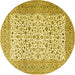 Round Persian Yellow Traditional Rug, tr3506yw