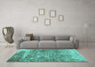 Machine Washable Persian Turquoise Traditional Area Rugs in a Living Room,, wshtr3507turq