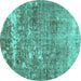 Round Persian Turquoise Traditional Rug, tr3507turq