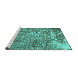 Sideview of Machine Washable Persian Turquoise Traditional Area Rugs, wshtr3507turq