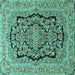 Square Machine Washable Persian Turquoise Traditional Area Rugs, wshtr3508turq