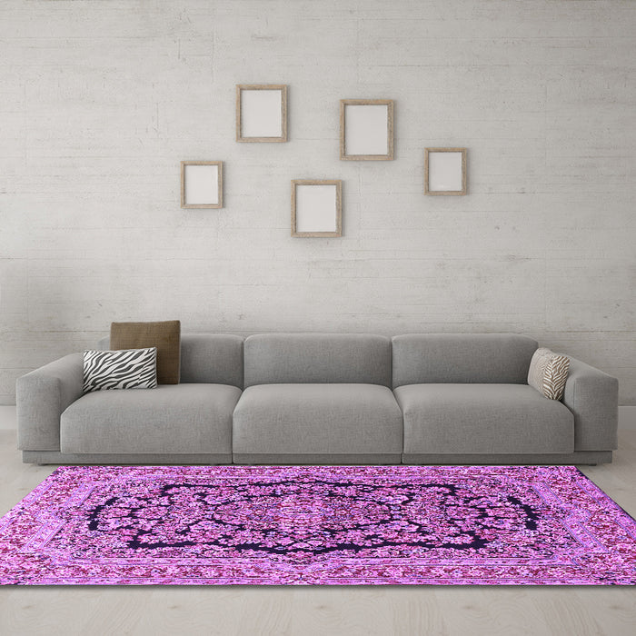 Machine Washable Persian Purple Traditional Area Rugs in a Living Room, wshtr3508pur