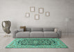 Machine Washable Persian Turquoise Traditional Area Rugs in a Living Room,, wshtr3508turq