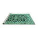 Sideview of Machine Washable Persian Turquoise Traditional Area Rugs, wshtr3508turq