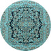 Round Machine Washable Persian Light Blue Traditional Rug, wshtr3508lblu