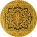 Round Machine Washable Persian Yellow Traditional Rug, wshtr3508yw