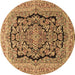 Round Machine Washable Persian Brown Traditional Rug, wshtr3508brn