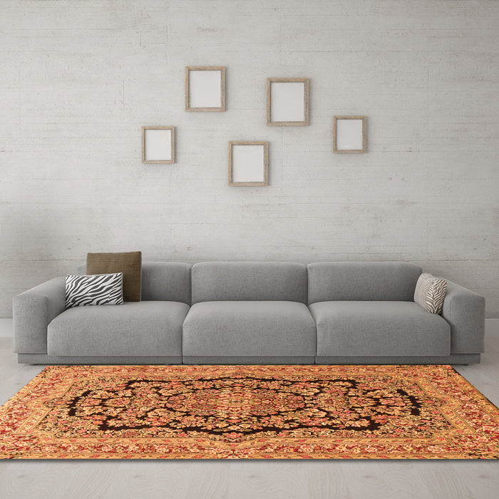 Machine Washable Persian Orange Traditional Area Rugs in a Living Room, wshtr3508org