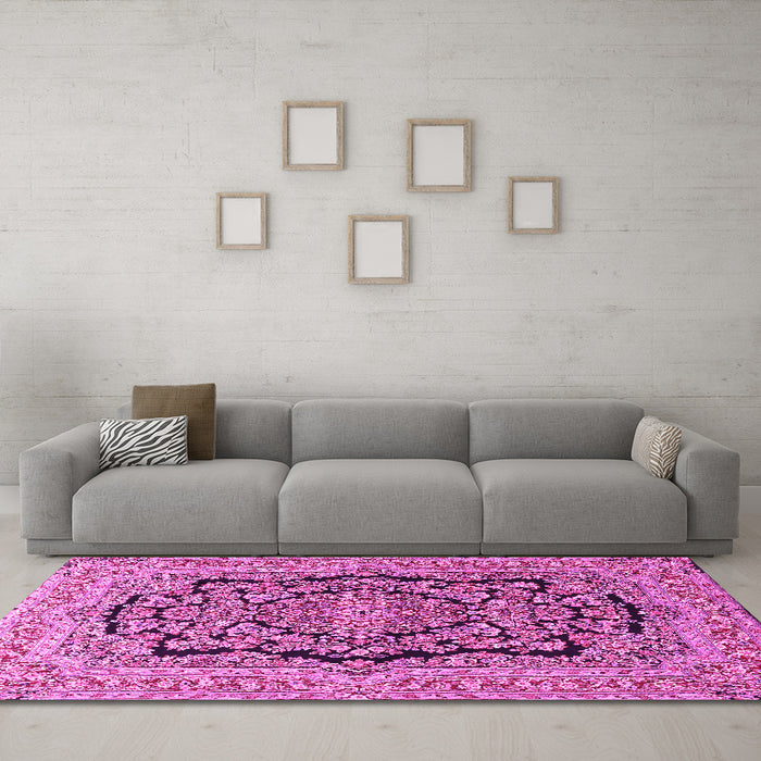 Machine Washable Persian Pink Traditional Rug in a Living Room, wshtr3508pnk