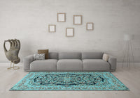 Machine Washable Persian Light Blue Traditional Rug, wshtr3508lblu