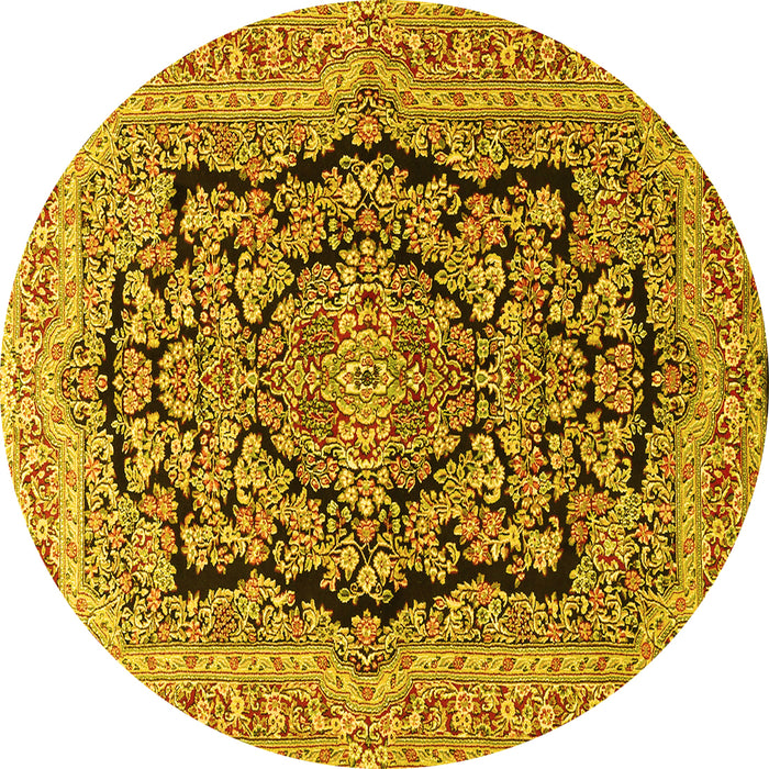 Round Persian Yellow Traditional Rug, tr3508yw