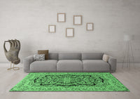 Machine Washable Persian Emerald Green Traditional Rug, wshtr3508emgrn