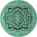 Round Machine Washable Persian Turquoise Traditional Area Rugs, wshtr3508turq