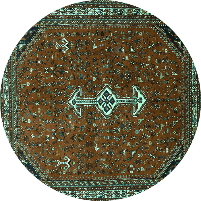 Round Machine Washable Persian Turquoise Traditional Area Rugs, wshtr3509turq