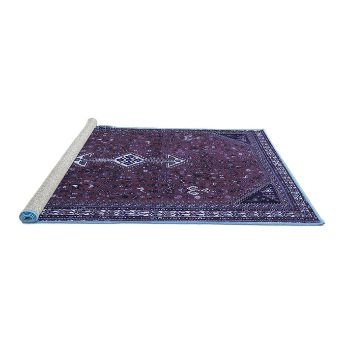 Sideview of Machine Washable Persian Blue Traditional Rug, wshtr3509blu