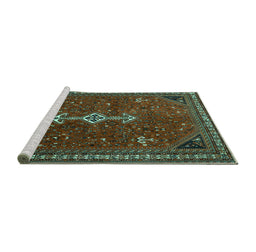 Sideview of Machine Washable Persian Turquoise Traditional Area Rugs, wshtr3509turq