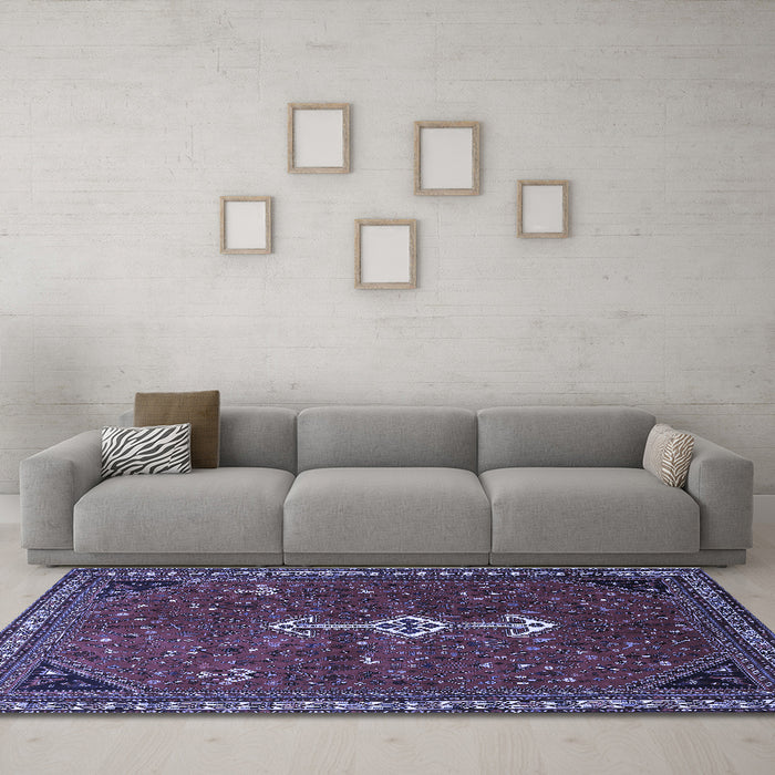 Machine Washable Persian Blue Traditional Rug in a Living Room, wshtr3509blu