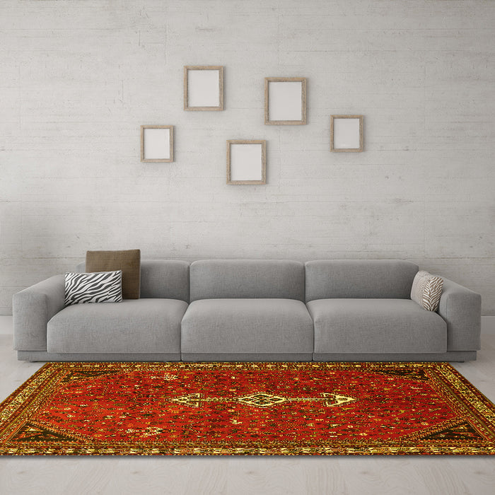 Machine Washable Persian Yellow Traditional Rug in a Living Room, wshtr3509yw