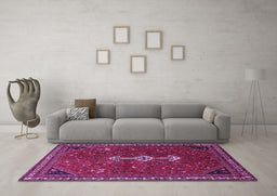 Machine Washable Persian Purple Traditional Area Rugs in a Living Room, wshtr3509pur