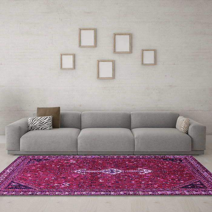 Machine Washable Persian Purple Traditional Area Rugs in a Living Room, wshtr3509pur