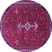 Round Machine Washable Persian Purple Traditional Area Rugs, wshtr3509pur