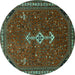 Round Persian Turquoise Traditional Rug, tr3509turq