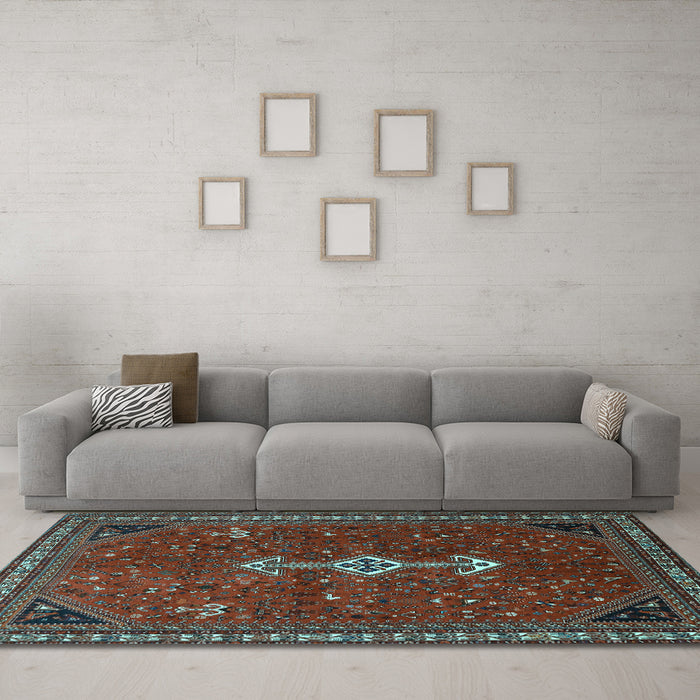 Machine Washable Persian Light Blue Traditional Rug in a Living Room, wshtr3509lblu