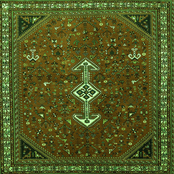 Round Machine Washable Persian Green Traditional Area Rugs, wshtr3509grn