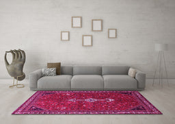Machine Washable Persian Pink Traditional Rug in a Living Room, wshtr3509pnk