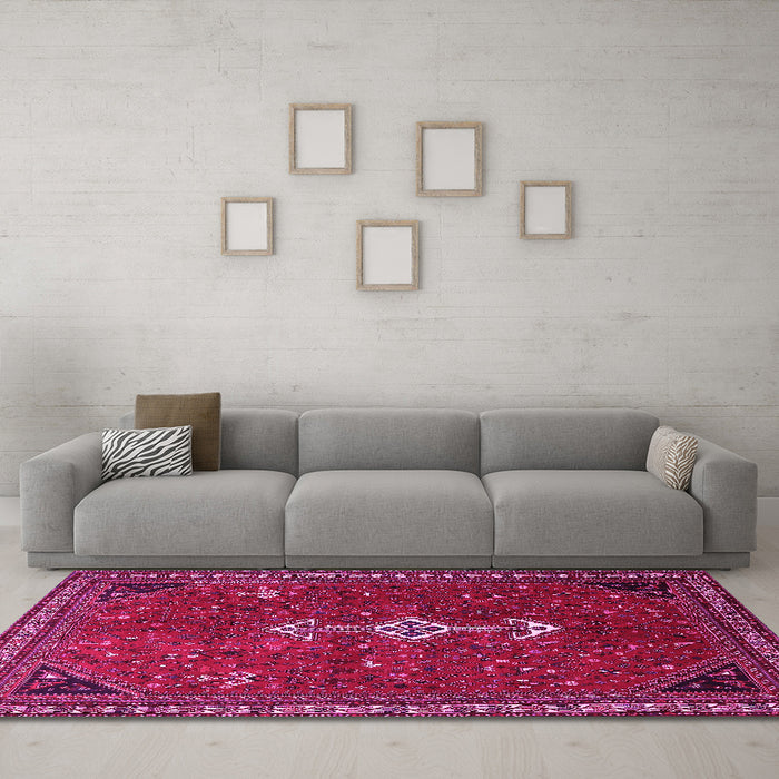 Machine Washable Persian Pink Traditional Rug in a Living Room, wshtr3509pnk