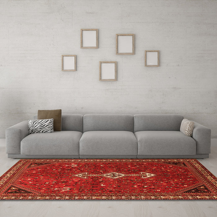 Machine Washable Persian Orange Traditional Area Rugs in a Living Room, wshtr3509org