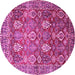 Round Machine Washable Persian Pink Traditional Rug, wshtr350pnk