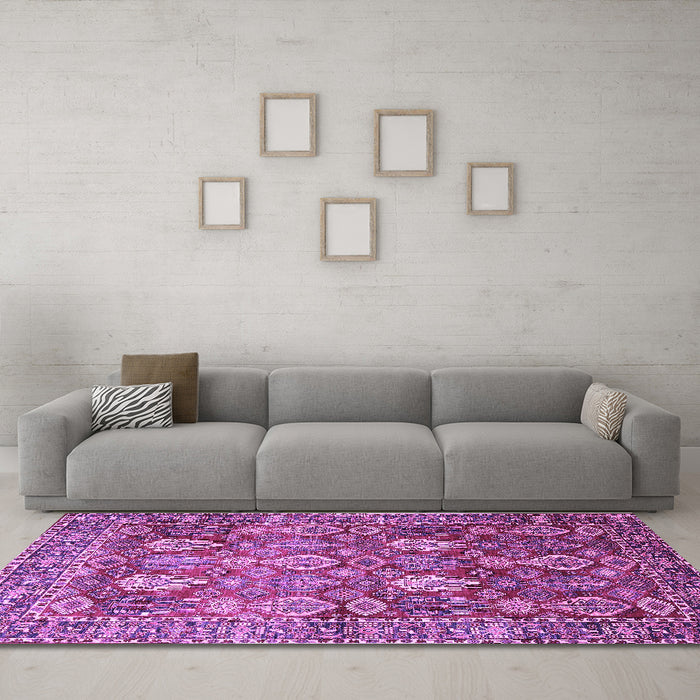 Machine Washable Persian Purple Traditional Area Rugs in a Living Room, wshtr350pur