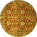 Round Machine Washable Persian Yellow Traditional Rug, wshtr350yw