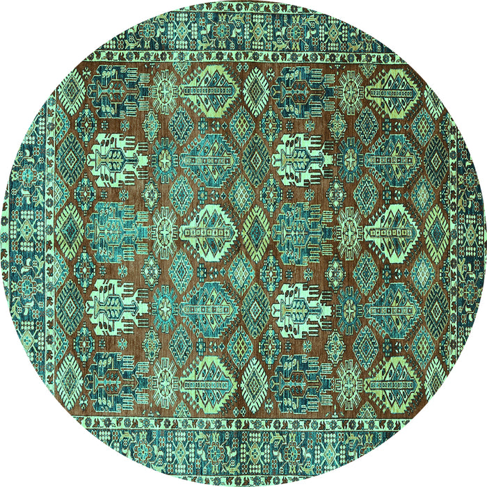 Round Machine Washable Persian Turquoise Traditional Area Rugs, wshtr350turq