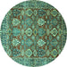 Round Machine Washable Persian Turquoise Traditional Area Rugs, wshtr350turq