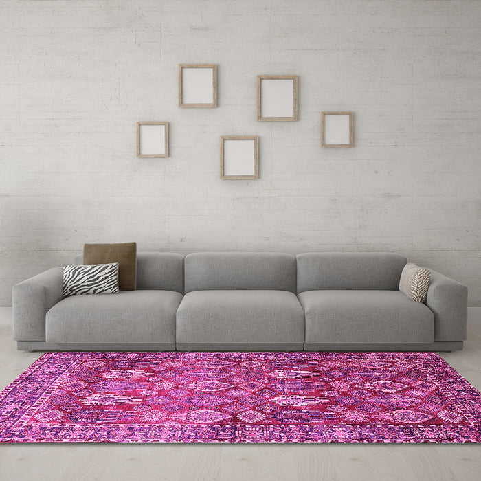 Machine Washable Persian Pink Traditional Rug in a Living Room, wshtr350pnk