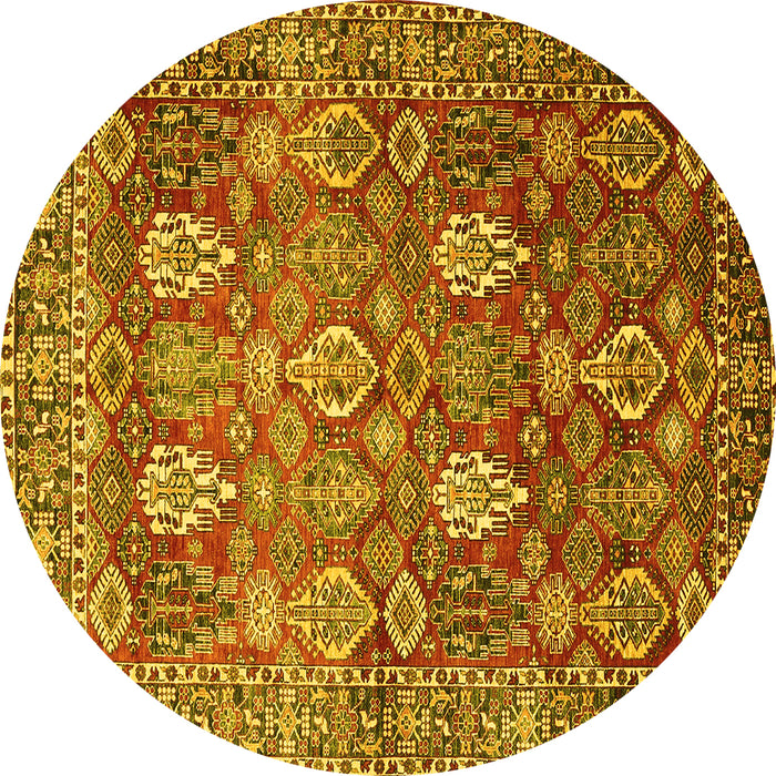 Round Persian Yellow Traditional Rug, tr350yw