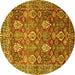 Round Persian Yellow Traditional Rug, tr350yw