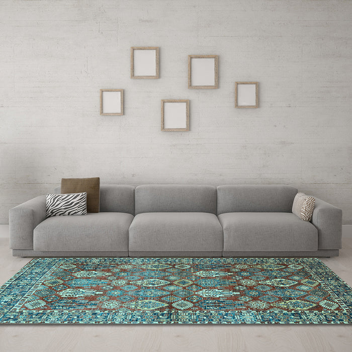 Machine Washable Persian Light Blue Traditional Rug in a Living Room, wshtr350lblu