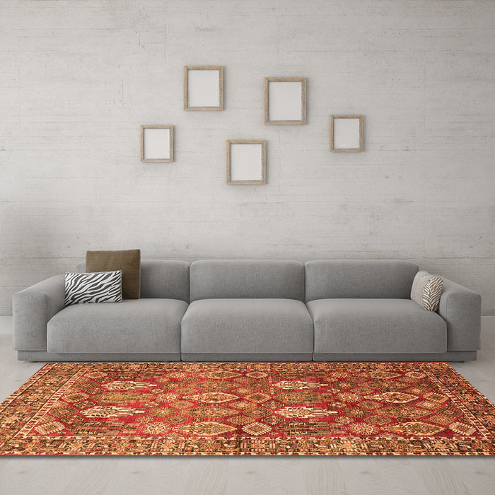 Machine Washable Persian Orange Traditional Area Rugs in a Living Room, wshtr350org