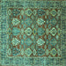 Square Machine Washable Persian Turquoise Traditional Area Rugs, wshtr350turq